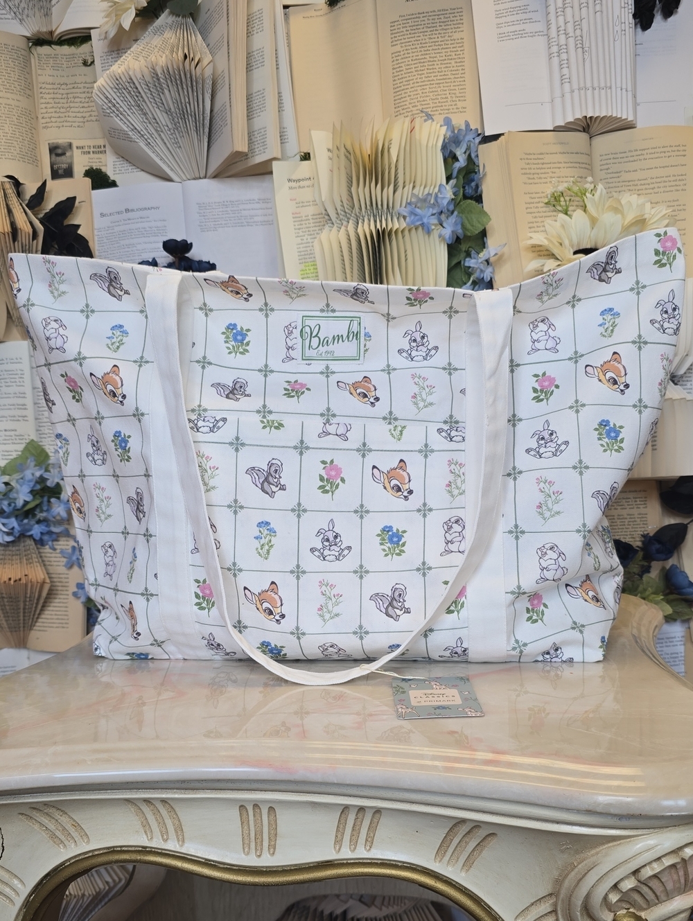 NWT Primark X Disney Bambi Tote Bag White Floral